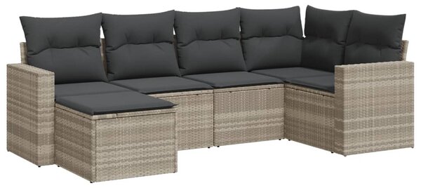 6 részes világosszürke polyrattan kerti ülőgarnitúra párnákkal