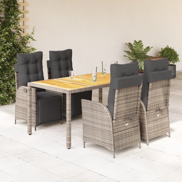 5 részes szürke polyrattan kerti étkezőgarnitúra párnával