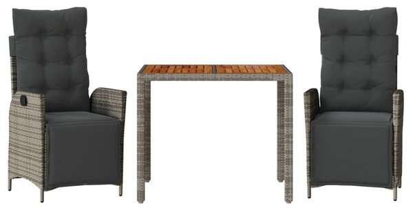 3 részes szürke polyrattan kerti étkezőgarnitúra párnával