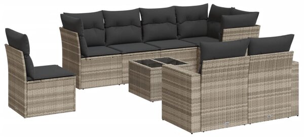 9 részes világosszürke polyrattan kerti ülőgarnitúra párnával