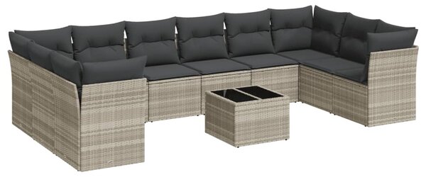 11 részes világosszürke polyrattan kerti ülőgarnitúra párnákkal