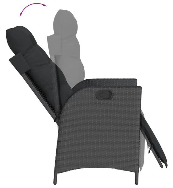 7 részes fekete polyrattan kerti étkezőgarnitúra párnával