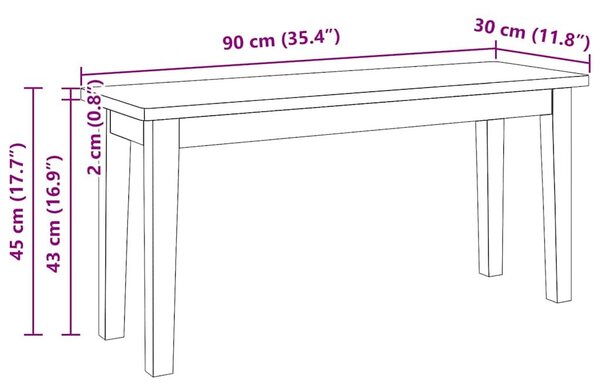 VidaXL tömörfa gumiból pad 90 cm