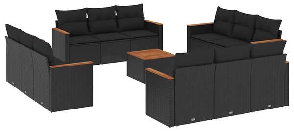 13 részes fekete polyrattan kerti ülőgarnitúra párnákkal