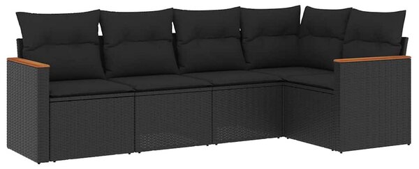5 részes fekete polyrattan kerti kanapészett párnákkal