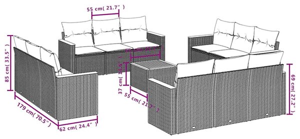 13 részes fekete polyrattan kerti ülőgarnitúra párnákkal