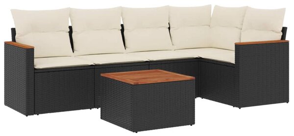 6 részes fekete polyrattan kerti ülőgarnitúra párnákkal