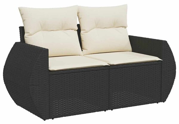8 részes fekete polyrattan kerti ülőgarnitúra párnákkal