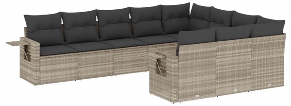 10 részes világosszürke polyrattan kerti ülőgarnitúra párnákkal