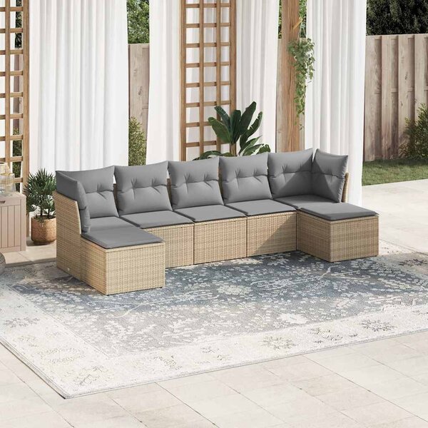 7 részes világosszürke polyrattan kerti ülőgarnitúra párnákkal