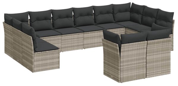 12 részes világosszürke polyrattan kerti ülőgarnitúra párnával