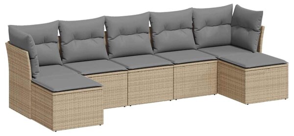 7 részes világosszürke polyrattan kerti ülőgarnitúra párnákkal