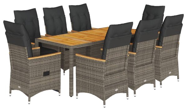 9 részes szürke polyrattan kerti étkezőgarnitúra párnával