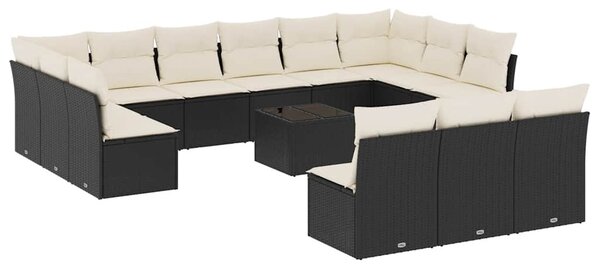 14 részes fekete polyrattan kerti ülőgarnitúra párnákkal