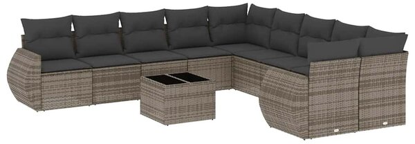 11 részes világosszürke polyrattan kerti ülőgarnitúra párnákkal