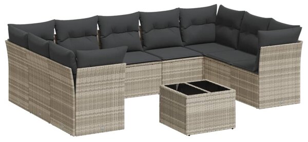 10 részes világosszürke polyrattan kerti ülőgarnitúra párnákkal