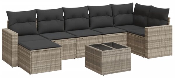 8 részes világosszürke polyrattan kerti ülőgarnitúra párnával