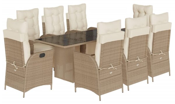 9 részes bézs polyrattan kerti étkezőgarnitúra párnákkal