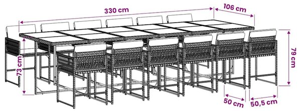 13 részes szürke polyrattan kerti ülőgarnitúra párnákkal
