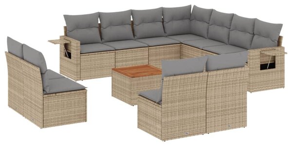 12 részes vegyes bézs polyrattan kerti ülőgarnitúra párnákkal