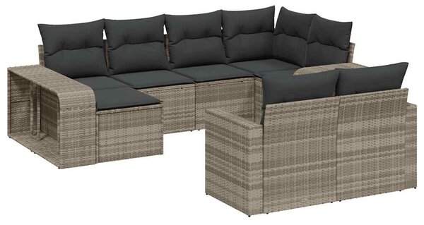 10 részes világosszürke polyrattan kerti ülőgarnitúra párnákkal