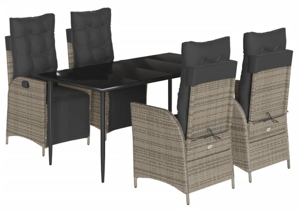 5 részes szürke polyrattan kerti étkezőgarnitúra párnával