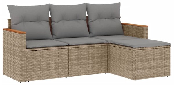 4 részes vegyes bézs polyrattan kerti ülőgarnitúra párnákkal