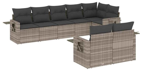 8 részes világosszürke polyrattan kerti ülőgarnitúra párnával