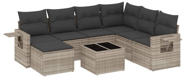 8 részes világosszürke polyrattan kerti ülőgarnitúra párnával