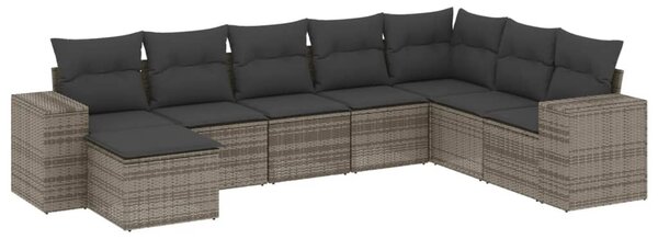 8 részes szürke polyrattan kerti ülőgarnitúra párnákkal