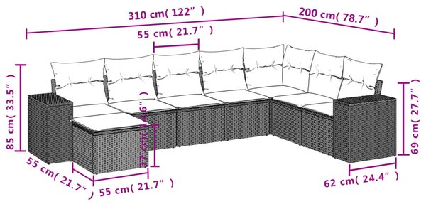 8 részes szürke polyrattan kerti ülőgarnitúra párnákkal
