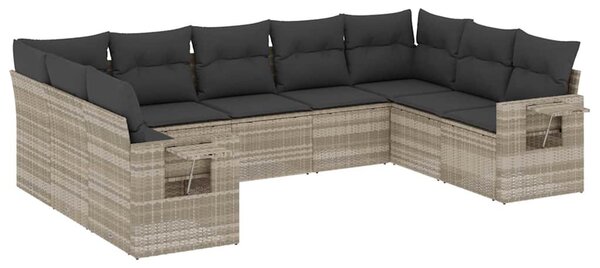 9 részes világosszürke polyrattan kerti ülőgarnitúra párnával
