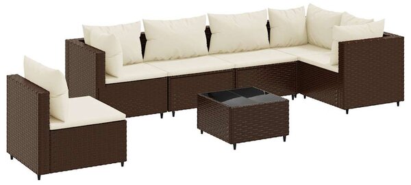 7 részes barna polyrattan kerti ülőgarnitúra párnákkal