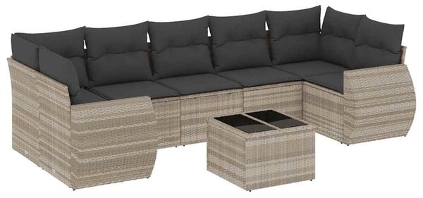 8 részes világosszürke polyrattan kerti ülőgarnitúra párnával