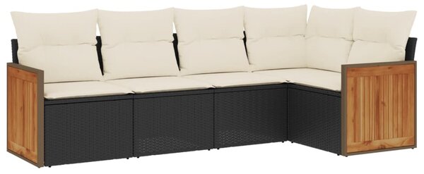 5 részes fekete polyrattan kerti kanapészett párnákkal