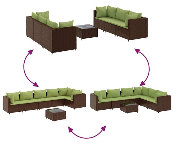 7 részes barna polyrattan kerti ülőgarnitúra párnákkal