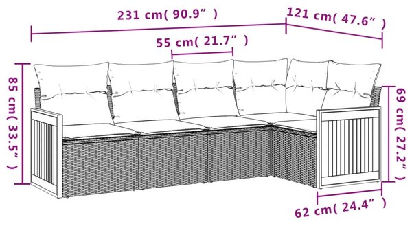 5 részes szürke polyrattan kerti ülőgarnitúra párnákkal