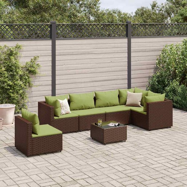 7 részes barna polyrattan kerti ülőgarnitúra párnákkal