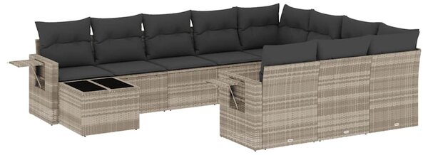 11 részes világosszürke polyrattan kerti ülőgarnitúra párnákkal
