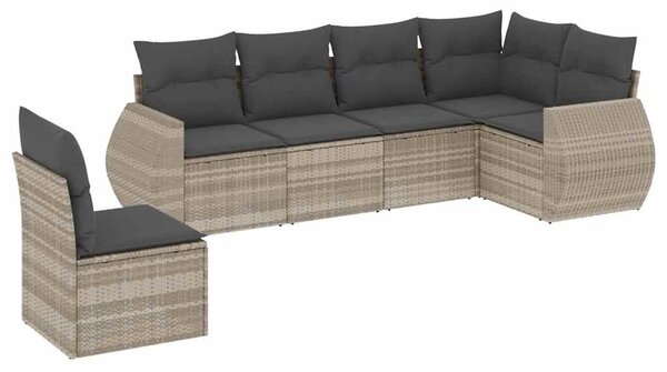 6 részes világosszürke polyrattan kerti ülőgarnitúra párnákkal