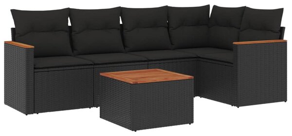 6 részes fekete polyrattan kerti ülőgarnitúra párnákkal