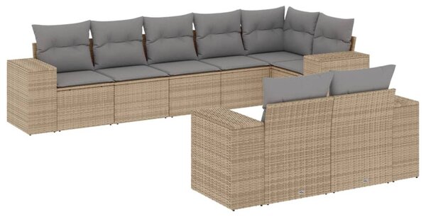 8 részes bézs polyrattan kerti ülőgarnitúra párnával