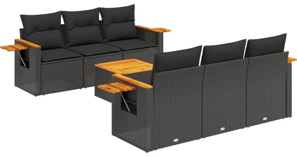 7 részes fekete polyrattan kerti ülőgarnitúra párnával