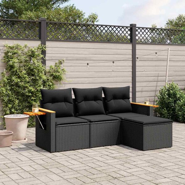 4 részes fekete polyrattan kerti ülőgarnitúra párnákkal