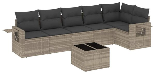 7 részes világosszürke polyrattan kerti ülőgarnitúra párnákkal