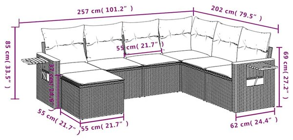 7 részes fekete polyrattan kerti ülőgarnitúra párnával