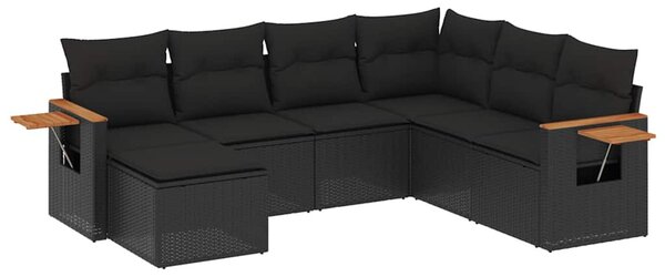 7 részes fekete polyrattan kerti ülőgarnitúra párnával