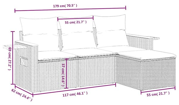 4 részes fekete polyrattan kerti ülőgarnitúra párnákkal