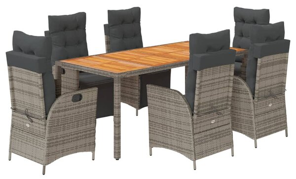 7 részes szürke polyrattan kerti étkezőgarnitúra párnával
