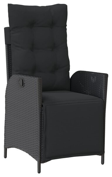 7 részes fekete polyrattan kerti étkezőgarnitúra párnával